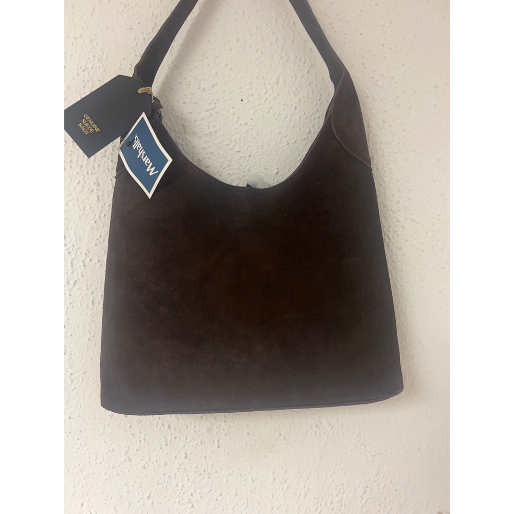 Genuine Suede Hobo Shoulder Bag Dark Brown Minimalist NWT
